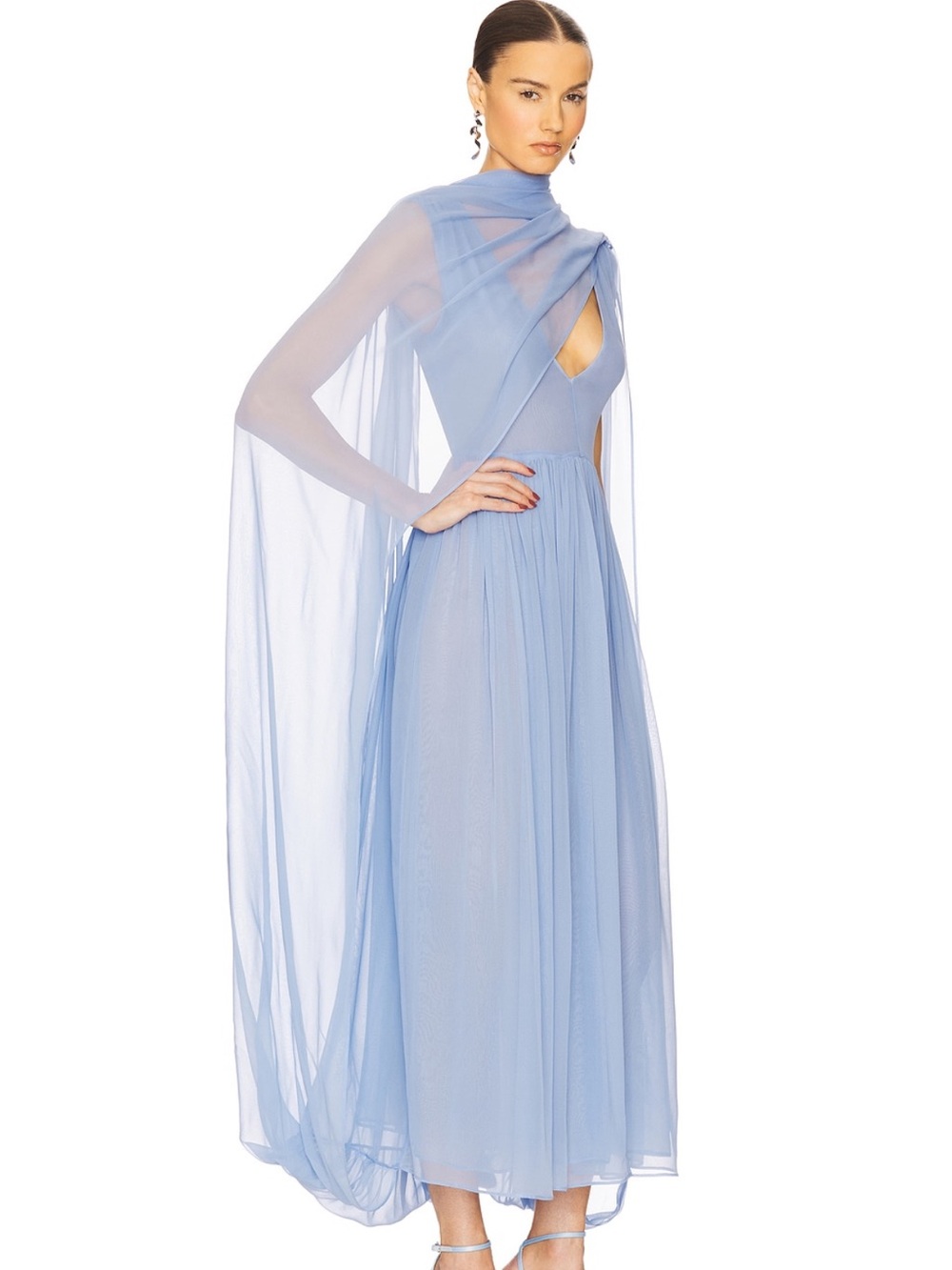 REVOLVE Light Blue Chiffon Maxi Dress with Draped Cape - Picture 4 of 7